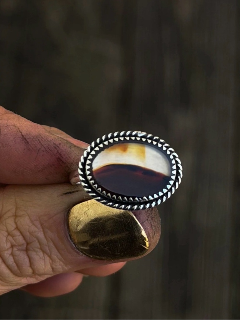 Sterling Silver Oval Brown Agate Statement Ring